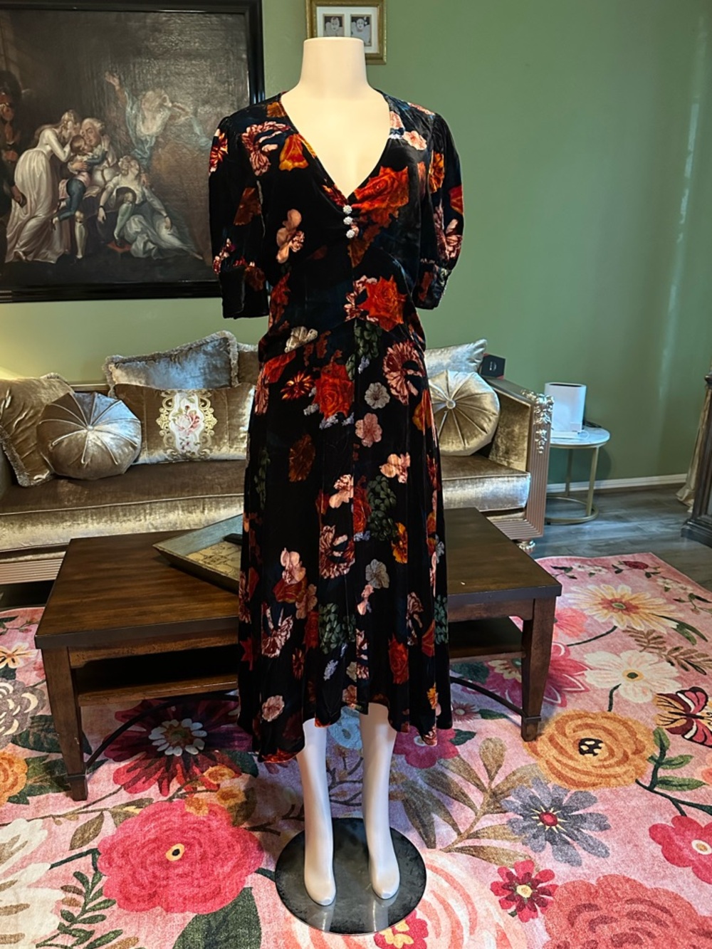 Cara Cara Velvet Dress with Floral Design